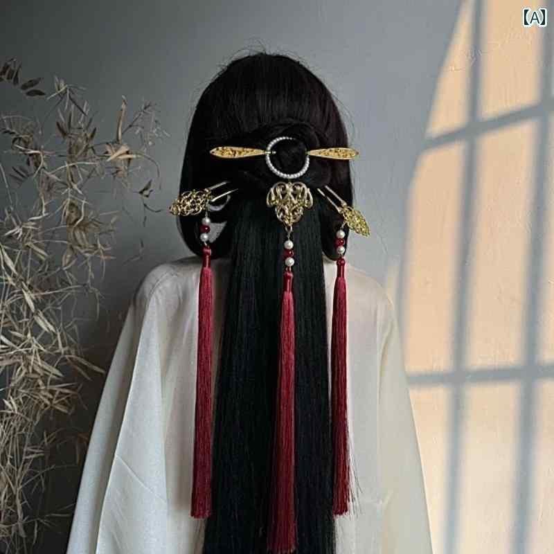 アクセサリー　タッセル　ピン 南 芝 青 軒 玉吉 房 飾り タッセル バック プレッシャー ヘア リング ピン レトロ スタイル 漢服 女性 戦国 ローブ アクセサリー