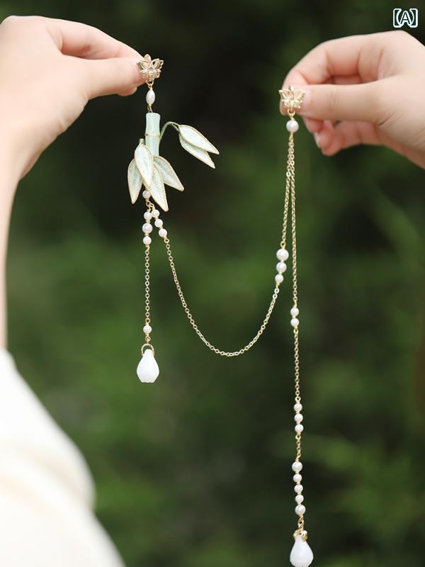 アクセサリー ピン ヘア レトロ チャイナ ドレスの 襟 飾り ペンダント 上品な 竹の 葉 チャイナ風 タッセル ブローチ 漢服の レトロ アクセサリー 馬 面 スカート