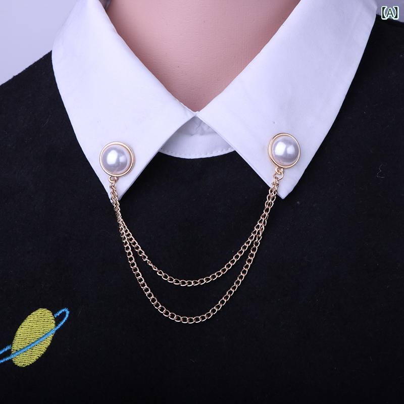 アクセサリー タッセル ピン シンプルで な チェーン タッセル シャツ カラー ピンク ロス ジェム パールカラー アクセサリー