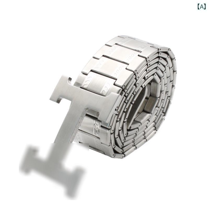 メンズ　ベルト　バックル 304 ステンレス スチール メンズ 護身 ベルト フルメタル ウエスト チェーン スムース バックル ファイン