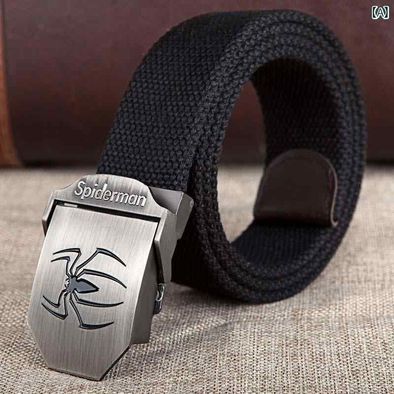 メンズ　ベルト　バックル 黒 蜘蛛 龍 虎 蛇 動物 厚手 キャンバス ベルト 学生 アウトドア レジャー 韓国 パンツ 延長 可能 男性