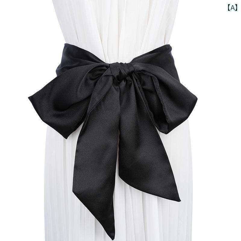 レディース　ベルト　チェーン レディース サテンシルク スカーフ ベルト 装飾的な レトロ リボン スカート ワイド ウエスト 高級 感