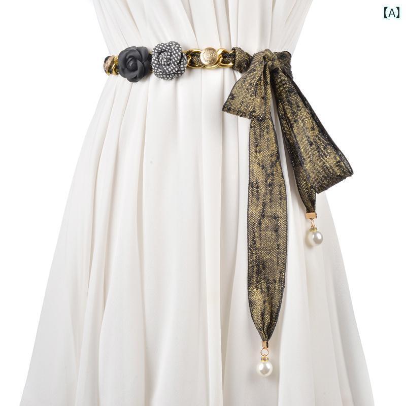 レディース　ベルト　チェーン 新 着 ウエスト チェーン レディース 韓国 ロング ノット ベルト ドレス 万能 装飾 シンプル ファッション