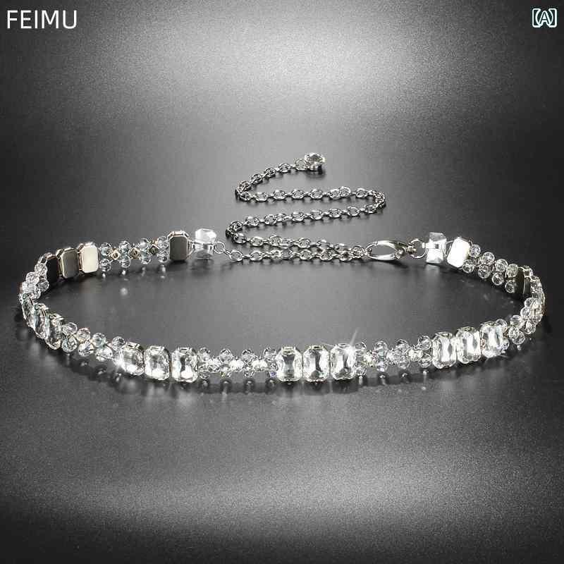 レディース　ベルト　チェーン ラインストーン ウエスト チェーン アクセサリー クリスタル ベルト 女..