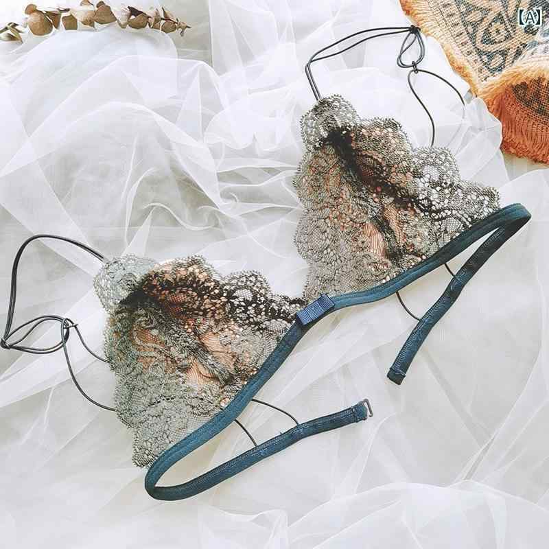 下着 レース レディース 小 胸 下着 レディース レース 薄型 セクシー 美しい バック 細い ストラップ フレンチ 透明 スチール リングなし ブラジャー バックレス セット