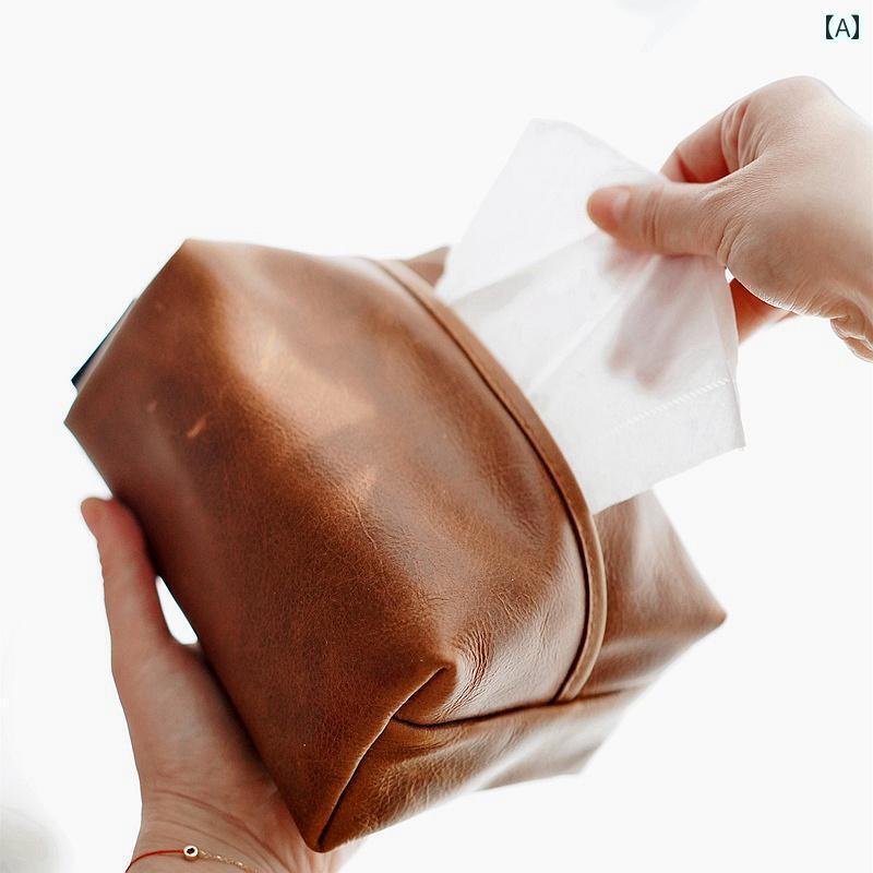 ケース　革　収納 ワックス 牛革 枕 紙 箱 レトロ 侘び 寂 び レストラン 家庭用 車 ペーパー タオル レザー 革 収納 バッグ