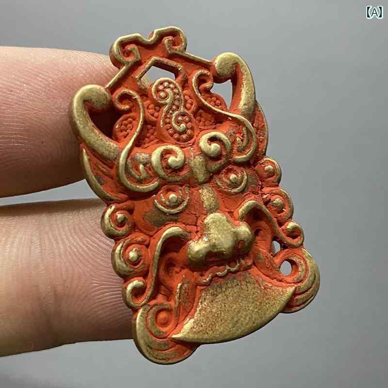 アンティーク　雑貨　飾り アンティークと 雑貨の 青銅 彫刻の ヤジの 吉兆の 獣の ペンダント 堅い 緑..