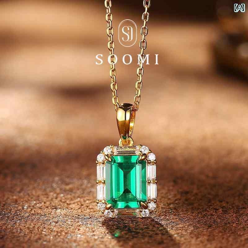 ペンダント ネックレス アクセサリー SOOMI 盛夏 5月 925 シルバー 養殖 ムゾ グリーン エメラルド ペンダント クラシック シンプル ハイエンド ネックレス レディース(4)