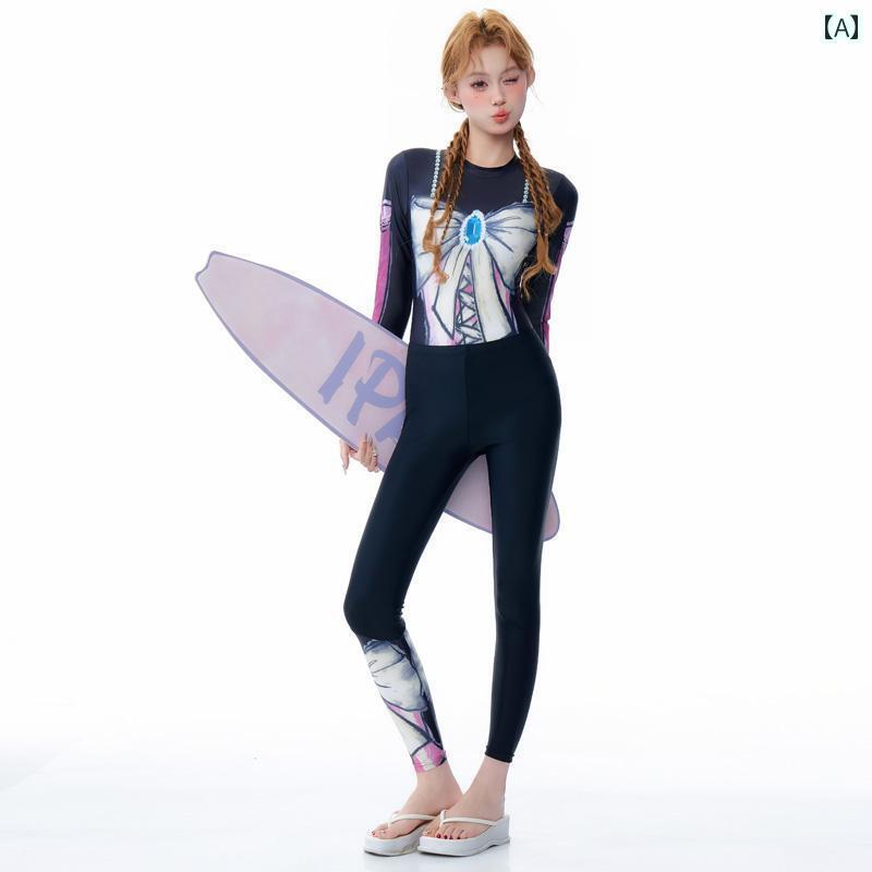マリンスポーツ スーツ　水着 スポーツ クラゲ スーツ サーフィン ダイビング 長袖 ズボン ジッパー 控えめな 体型カバー スリム 水着 女性
