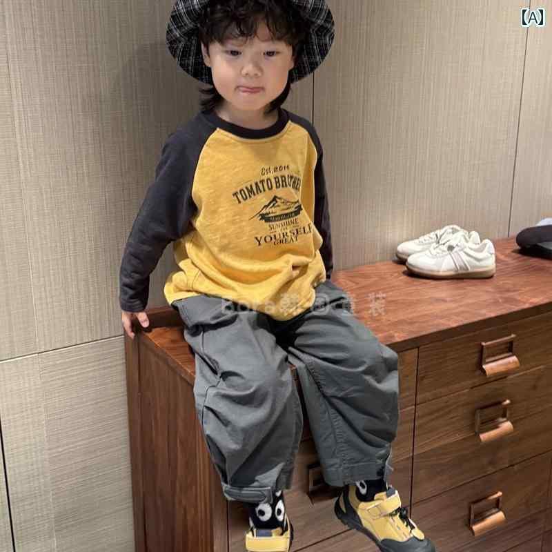 子供服　カジュアル　かわいい 男の子 長袖 Tシャツ 子供用 春秋 2025年 な 綿の レイヤリング シャツ ..
