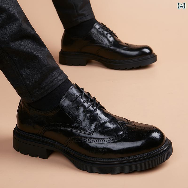 ビジネス 革靴 シューズメンズ トップレイヤー 牛革 ブローグ彫り レザーシューズ メンズ ビジネス フ..