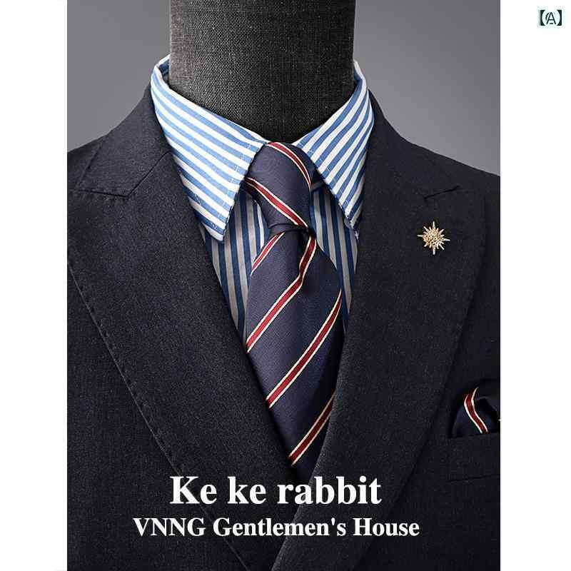ネクタイ ビジネス　男性用 メンズ レトロ 手 結び ネクタイ 英国 スタイル 8 CM フォーマル ビジネス スーツ カジュアル ネイビーブルーの ストライプ 結婚式 新郎 高級