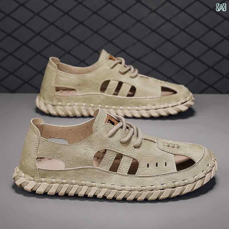 メンズ サンダル スリッパ 夏用 メンズ レザーサンダル 革 カジュアル ビーチ アウトドア ドライビング スポーツ ウェーディング サンダル 穴 付き