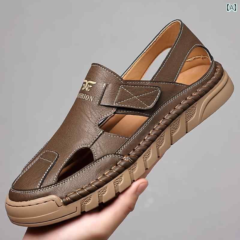 メンズ サンダル スリッパ ウッドペッカー サンダル メ ンズ 夏 革 穴 シューズ ソフト ソール カジュアル ビーチ 通気性 ローマ