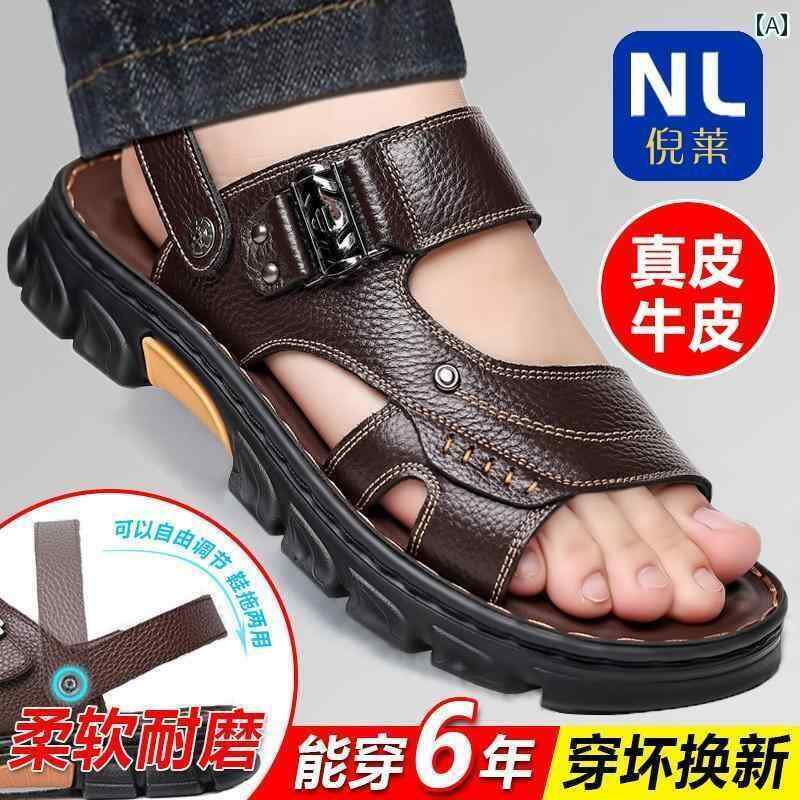 サンダル 男性用 カジュアル トップレイヤー 牛革 サンダル メ ンズ 革 夏 メンズ ドライビング ニュー..