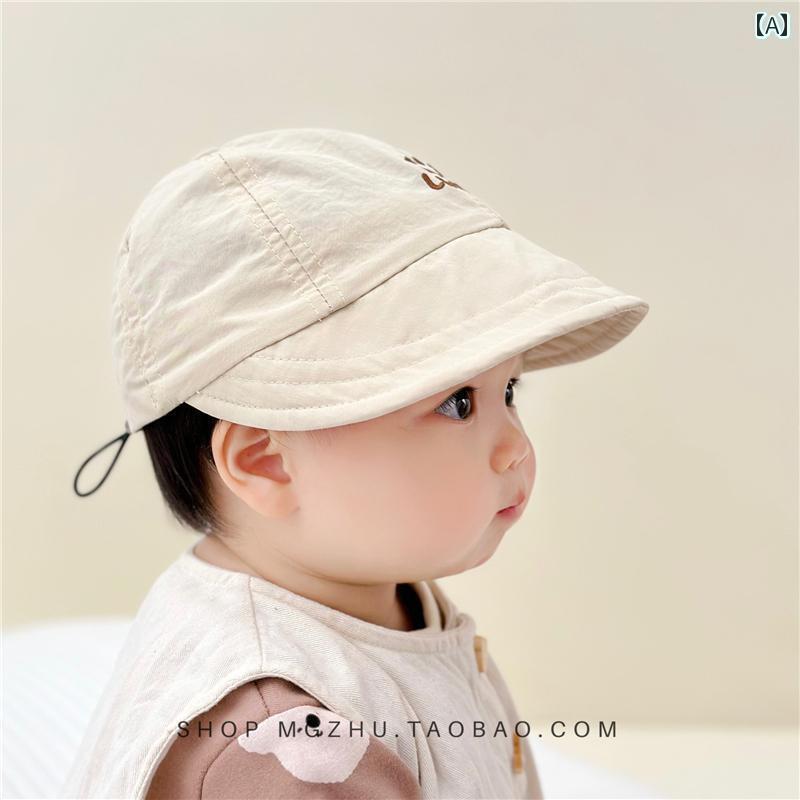 赤ちゃん 帽子 ベビー ベビー 帽子 サンハット 夏用 薄手 速乾 スマイリーフェイス 刺繍 ダックビル キャップ 顔を 覆う 日焼け防止