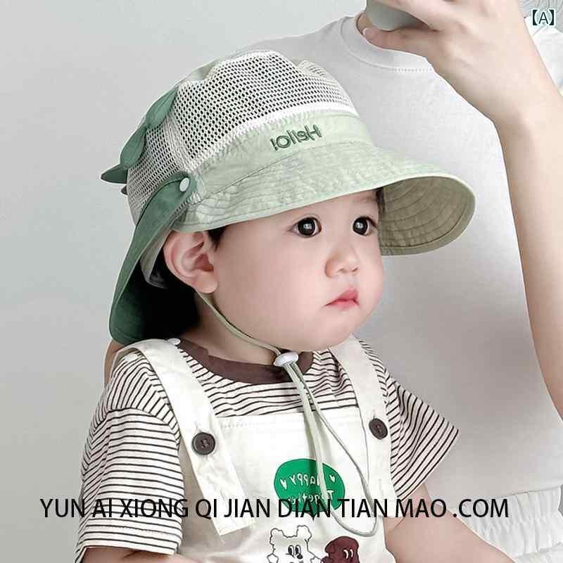 赤ちゃん用 帽子 かわいい ベビー フィッシャーマン ハット 夏用 男の子 女の子用 ショール サンハット 子供用 速乾 メッシュ 日焼け防止 つば 広 付き