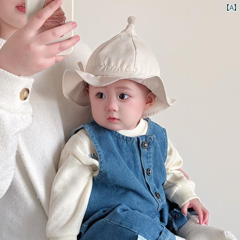 赤ちゃん用 帽子 かわいい 韓国 新生児用 帽子 春秋 日よけ 付き フィッシャーマン ハット 男女兼用 赤ちゃん用 調節可能 尖った サンハット バケット