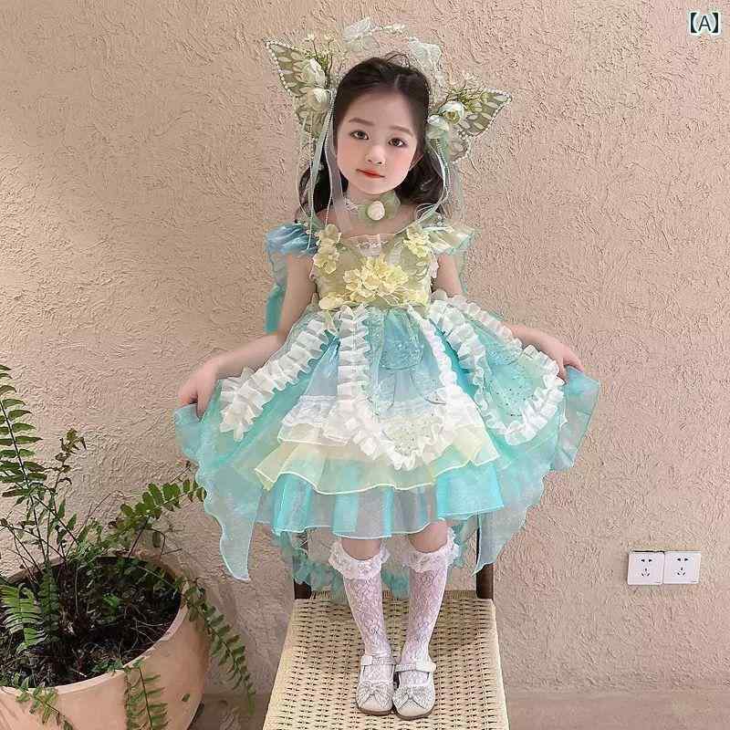子供用　ドレス　ワンピース 女の子用 グリーン エルフ サマー ドレス パフォーマンス プリンセス 子供..