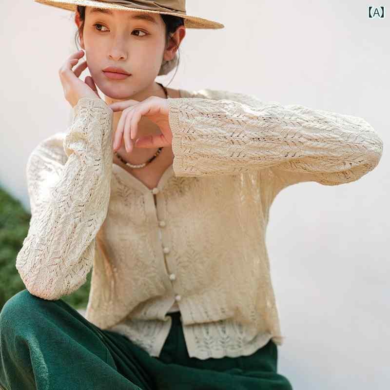 カフス ボタン シャツ 夏 藍 旗 景 高級 UPW 極細 フランス 綿 麻 日焼け防止 カーディガンジャケット ..