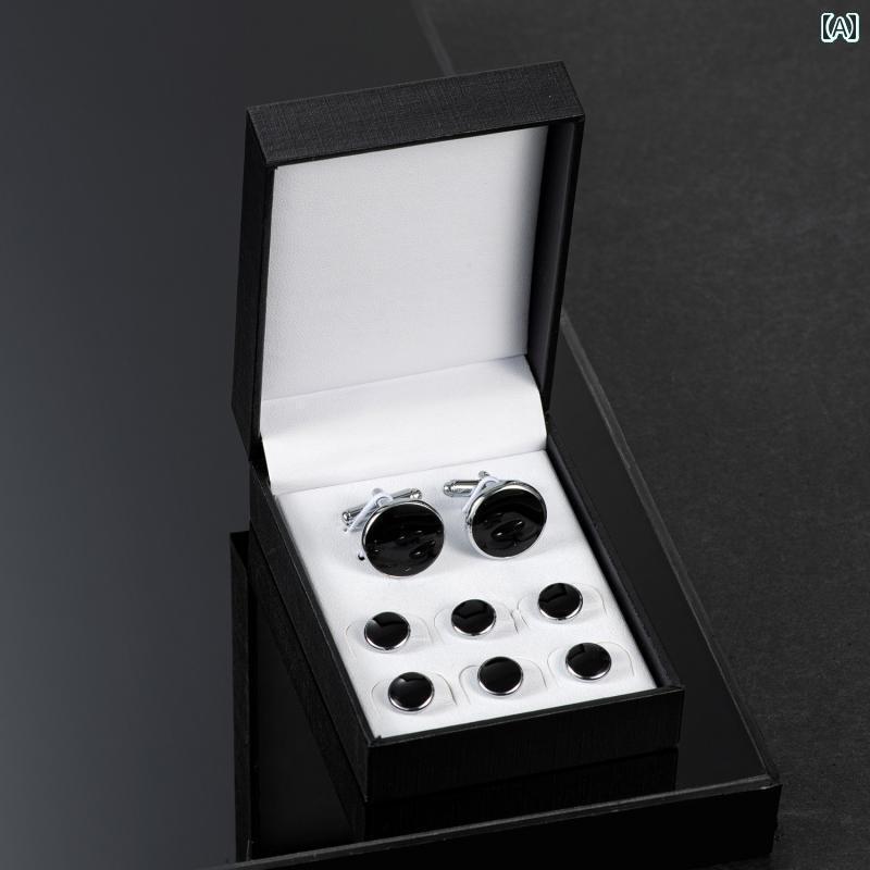 カフス ボタン シャツ UJOY メンズ カフス フレンチ シャツ 装飾 ラウンド 油 落ち ネイル セット 八分丈