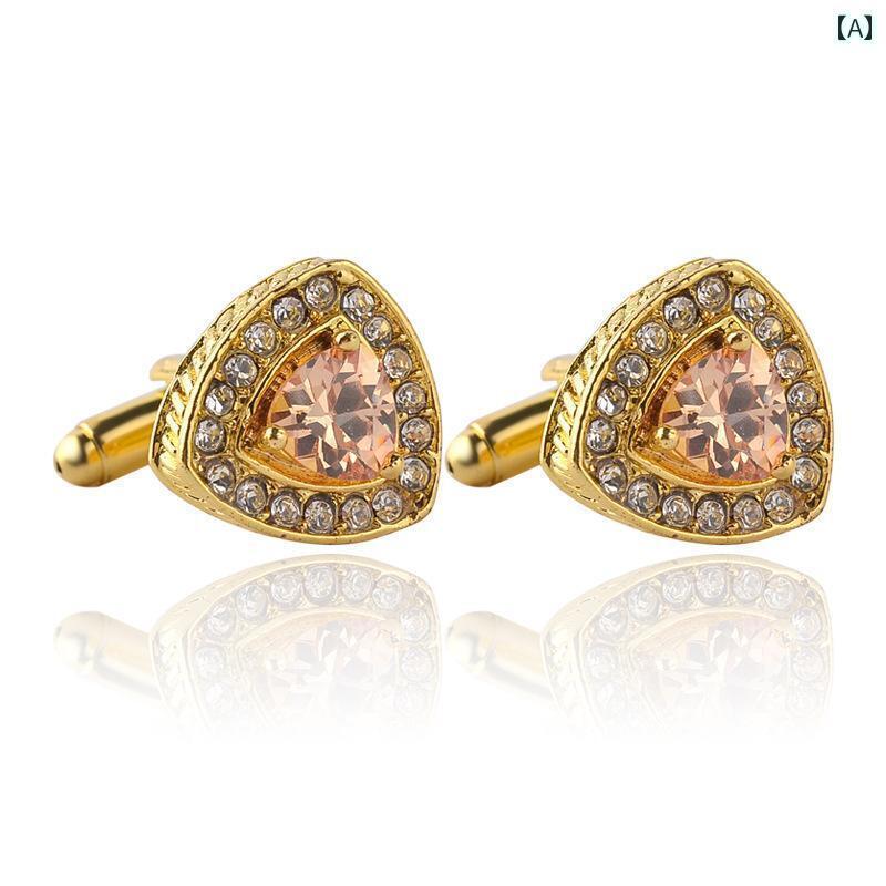 カフス ボタン シャツ 韓国 男性用 カフスボタン フレンチ ホスト スーツ シャツ 三角形の クリスタルラインストーン カフ ネイル ペア