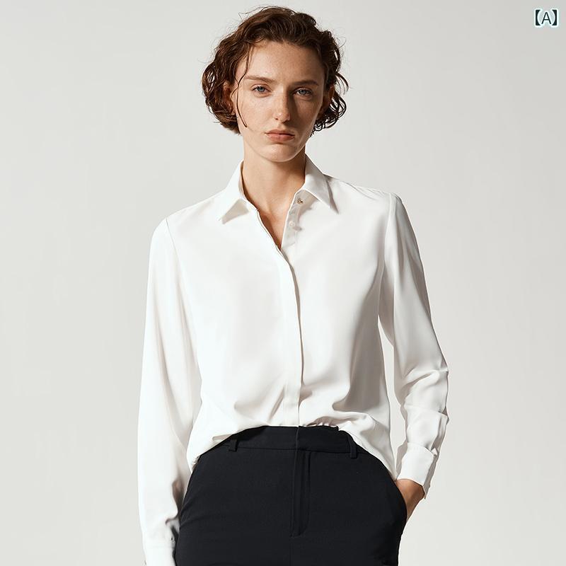 白シャツ レディース きれいめ スクエアネックと ダーク カラーの 前 立てが 付いた レディー スラ レンス 布 長袖 白 シャツ 大学生が 面接で 着用 する フォーマル インナートップ シャツと ズボン