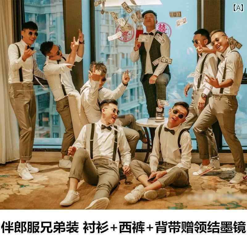 スーツ　ベスト　メンズ 花婿の 付添 人の ウェディングドレス メンズ ベスト ズボン 白 シャツ スリー..