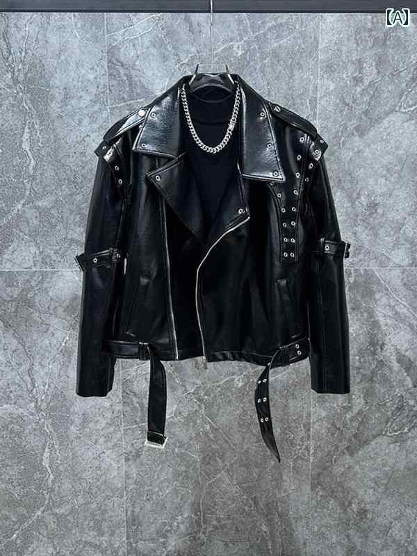 レザー　ジャケット　おしゃれ 不規則な 解体 センス スーツ カラー ショート PU レザージャケット メンズ モーター サイクル ジャケット スタイル(4)