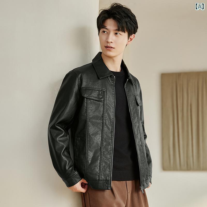 レザー　ジャケット　おしゃれ PU ソフトレザー ジャケット メンズ 秋冬 2025 バイク レザーカジュアル トップス