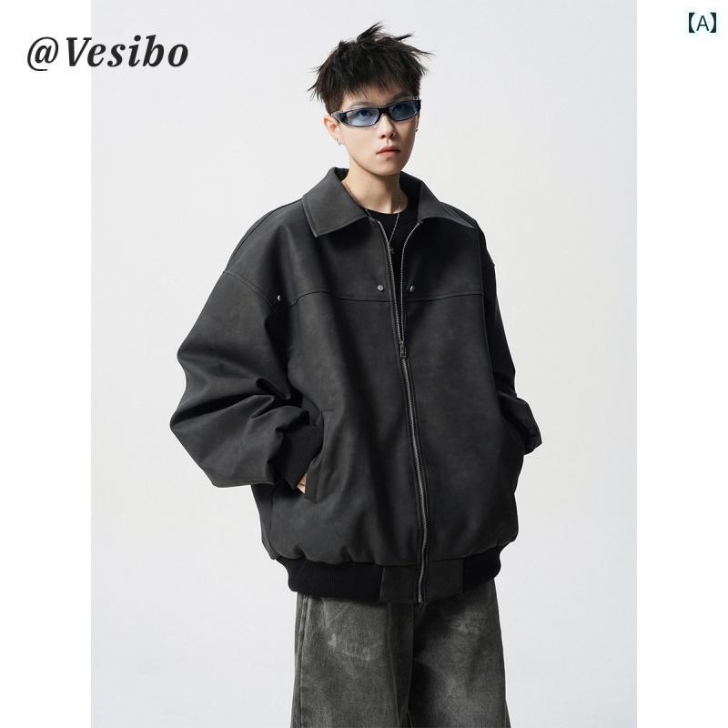 レザー ジャケット カジュアル アメリカ ファッション レザージャケット メンズ 春の ヘビー レトロ クリーン フィット ストリート トップ