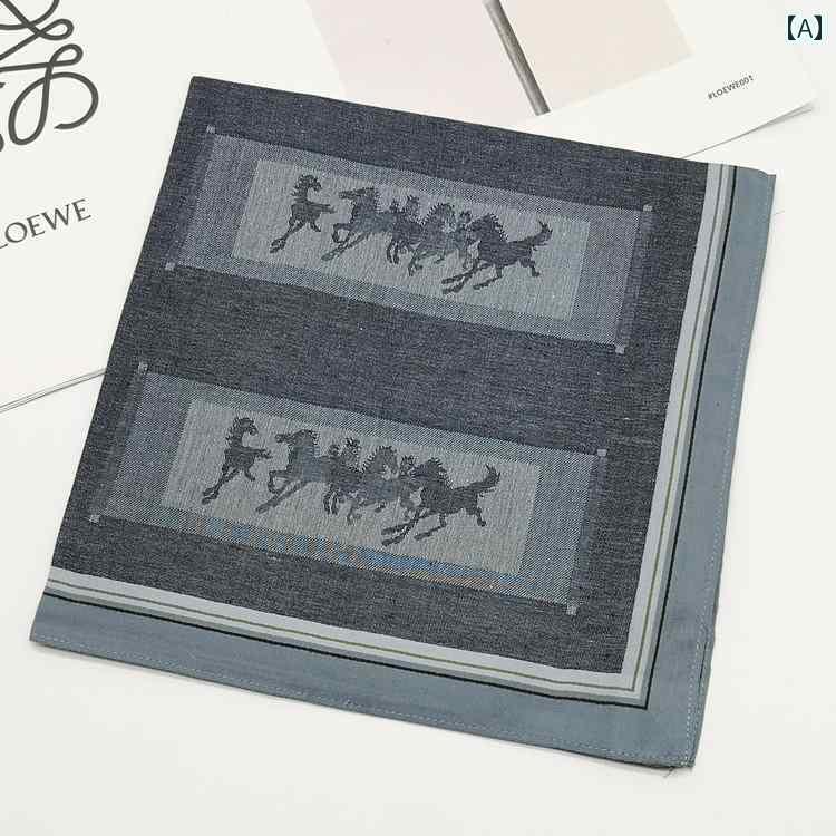 ハンカチ　ハンドタオル 48 cm メンズ ハンカチ 綿 ジャカード 糸 染め 大きめ スクエアタオル 吸汗性 柔らか 厚手 高齢者 女性 100 %