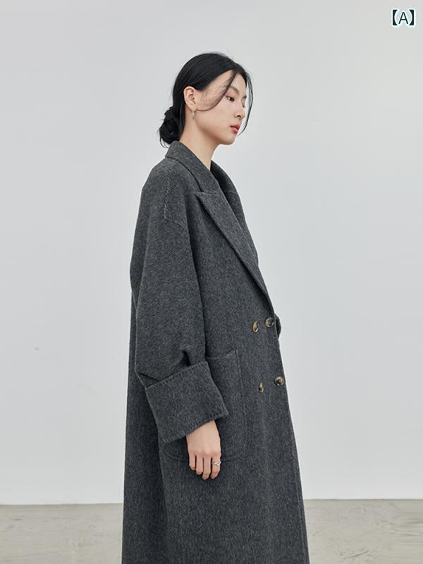 カーキ　コート　レディース チャラ モン チューリッヒ 冬 趙 麗 穎の同 型 キャメルヘアの ミドル 丈 ダブルフェイス ウール コート