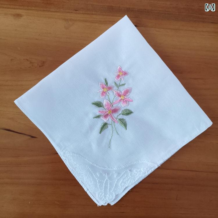 ハンカチ　ハンドタオル 白地 色 刺繍 白 DIY 落書き 小さい 正方形 ハンカチ レース コーナー 綿 擦り 絵