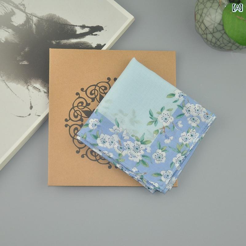 ハンカチ　ハンドタオル 女性用 ハンカチ 汗を 吸収 する 綿の 小さい 正方形の タオル 昔ながらの クラシック 懐かしい 汗 拭き