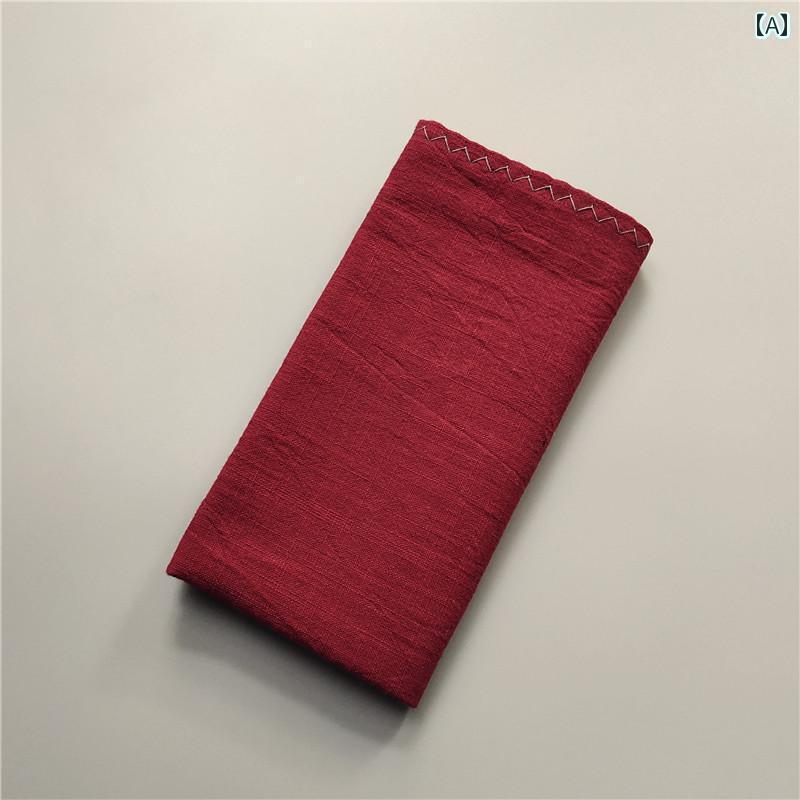 ハンカチ　ハンドタオル 吸汗性 綿 麻 赤 ハンカチ 無地 レトロ ハイ レディース ワイプ ハンドタオル 吸水 ティータオル 二 重層