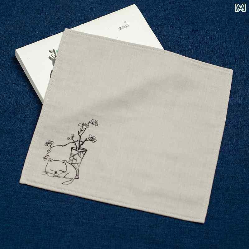 ハンカチ　ハンドタオル メンズ レディースが 持ち 歩ける レトロ 小さい 正方形の ハンカチ 綿の 昔ながらの 汗を 吸収 する 文化的で 創造的な ギフト。 手 描き ハンカチ。