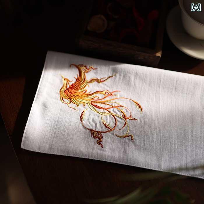 ハンカチ　ハンドタオル 綿 二 重 ハンカチ チャイナ風 刺繍 婚約 布 ギフト名 結婚式 記念 品 鳳凰 涅 槃