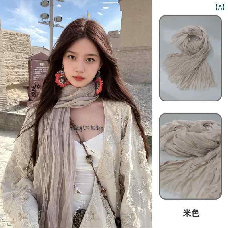 スカーフ　おしゃれ レディース 女性用 コットン＆ リネン スカーフ レトロ 文学的 春秋 北西 四川 旅行 ショール 荒野 スタイル ヴィンテージ シルク