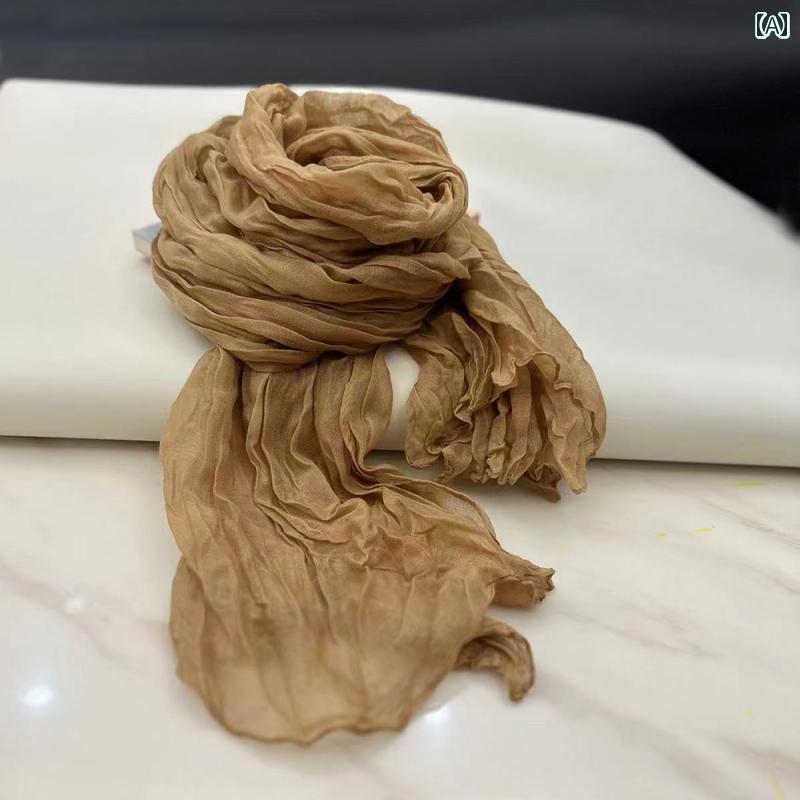 スカーフ　おしゃれ レディース 綿 麻 スカーフ プリーツ 無地 シルクスカーフ 女性用 秋冬 暖かい 文..