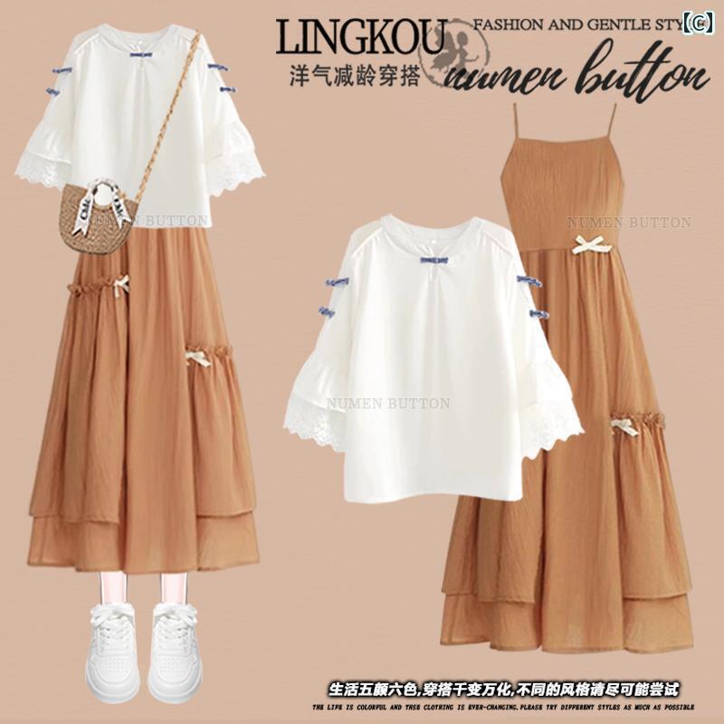 Allegra K 丸襟 ブラウス ボウタイネック シャツ コットン 通勤 トップス パフスリーブ ボタンダウン レディース アプリコット S