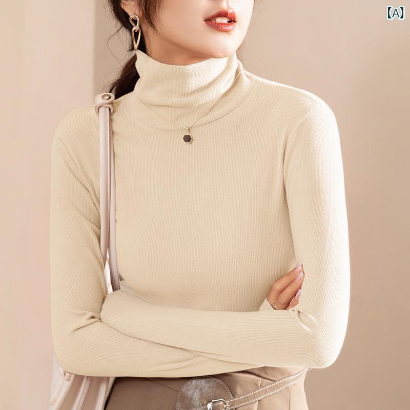 レディース ハイネック タートルネック モダール パイル カラーの な レイヤリング シャツ。 秋冬用。 ..