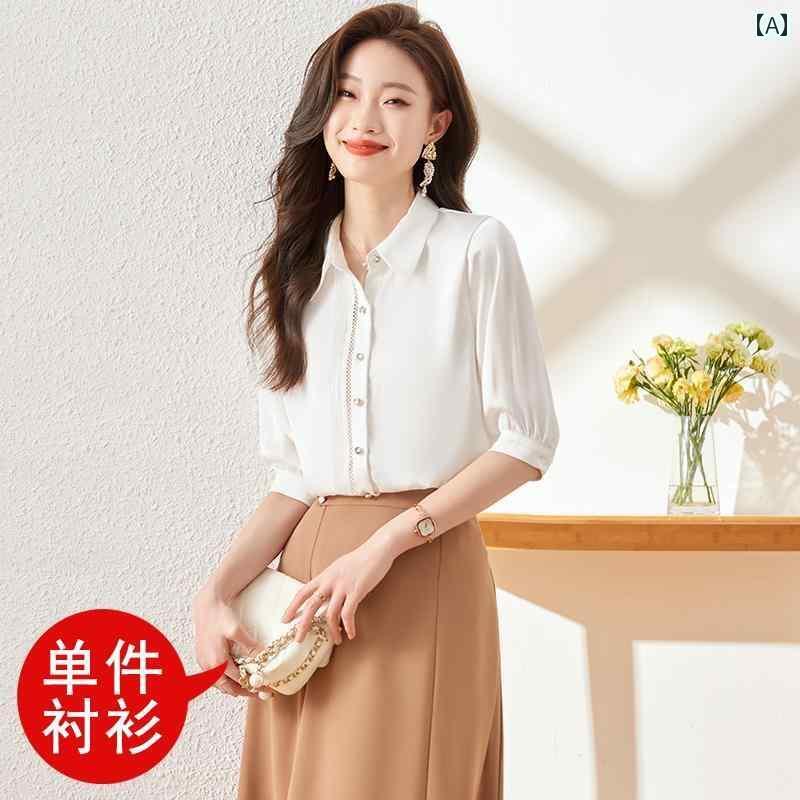 シャツ ワンピース 女性用 ミドル スリーブ シフォンシャツ 2025夏 ファッション プロ スーツ 高級 通勤 レディースシャツ