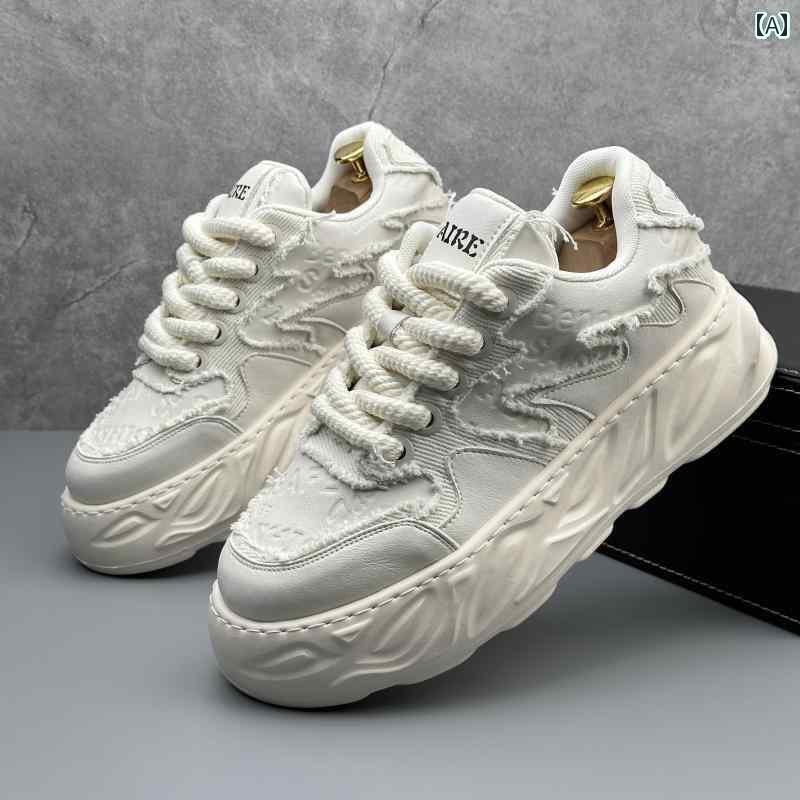 メンズ 白靴 スニーカー の メンズシューズ 2025 春 厚底 白靴 身長 アップ スニーカー