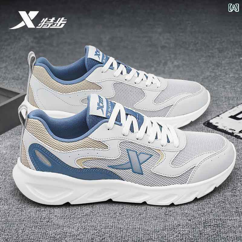 メンズ 白靴 スニーカー Xtep メンズ ランニング シューズ 2025夏 通気性 メッシュ カジュアル ソフト ボトム 滑り止め スポーツ