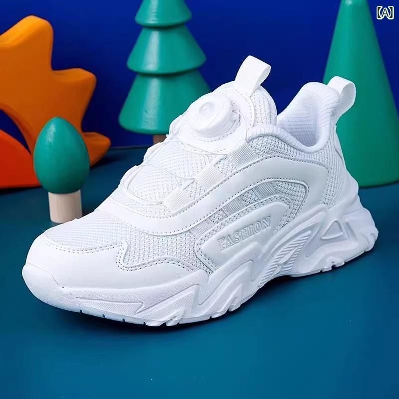 メンズ 白靴 スニーカー メンズシューズ 2025夏用 回転 ボタン 大きいサイズ 子供 ティーンエイジャー ..