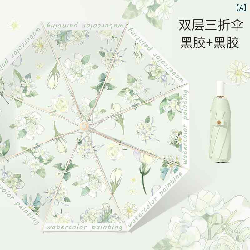 折り畳み式　傘 全自動 カラー プラスチック サンシェード 日傘 晴れと 雨の 天候で レディース 日焼け防止と UV 保護 コンパクトで ポータブルな 二 重層 5つ 折り 傘