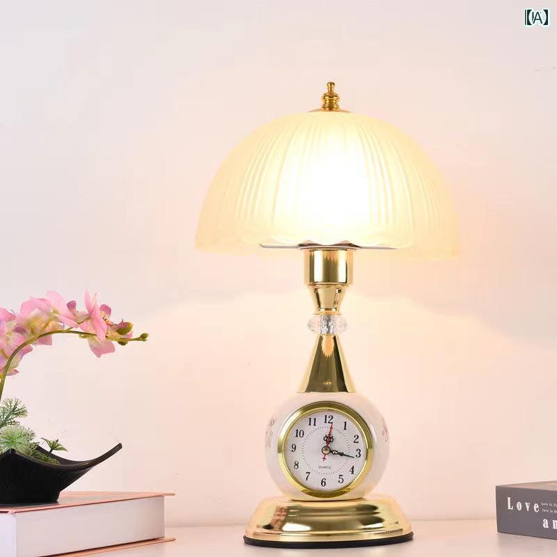 テーブルランプ ベッド サイド テーブル ランプ 寝室 サイレント クロック タッチ セラミック調 光 シンプル ホームスタディ