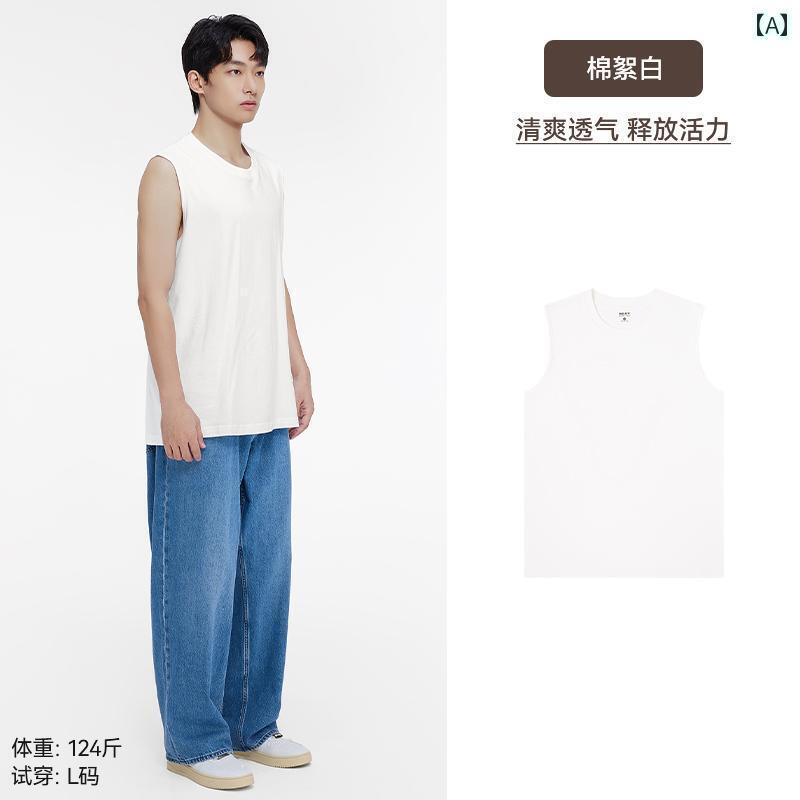 バスケットボール ウェア メンズ 綿の 美学 ワイド ショルダー ベスト ノースリーブ Tシャツ メンズ 2025 綿 夏 アメリカン スポーツフィットネス