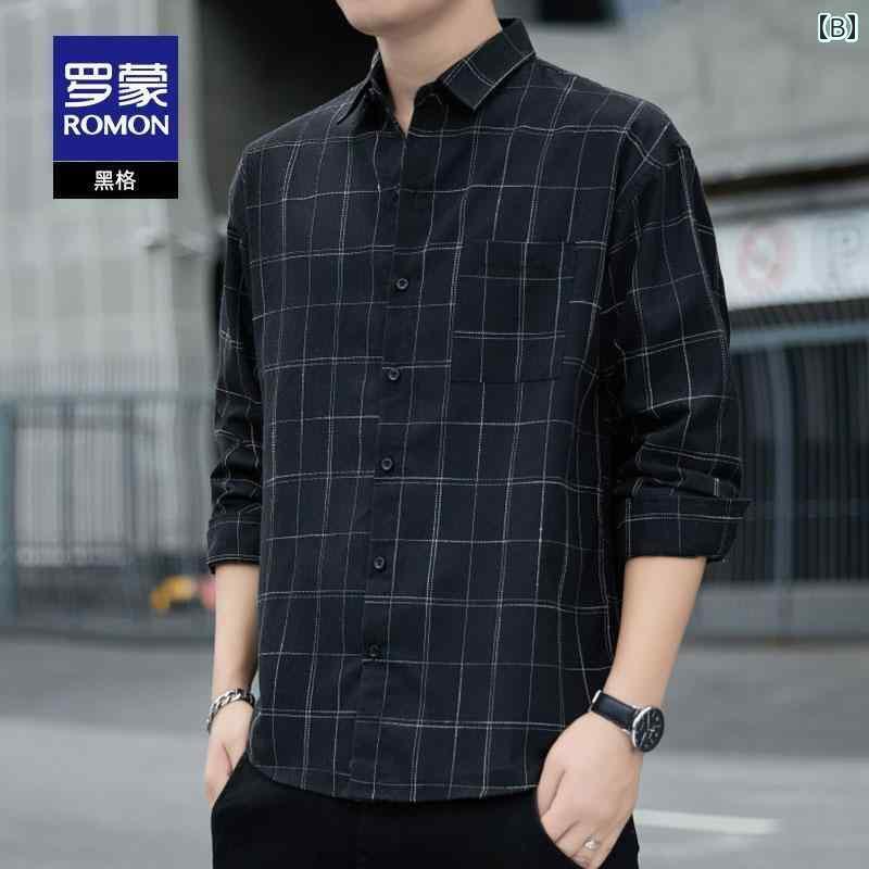シンプル メンズ Yシャツ ロモン メンズ チェック シャツ 2025 春 ビジネス プロお 手入れ 簡単 長袖 ワークシャツ